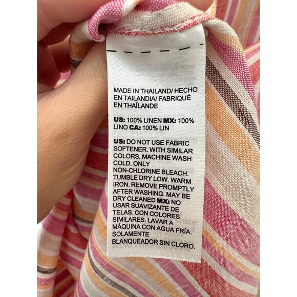 CHICO’S 100% Linen Pink Multicolor Striped Button Down Shirt | Size 3 (US 16) - Picture 7 of 7